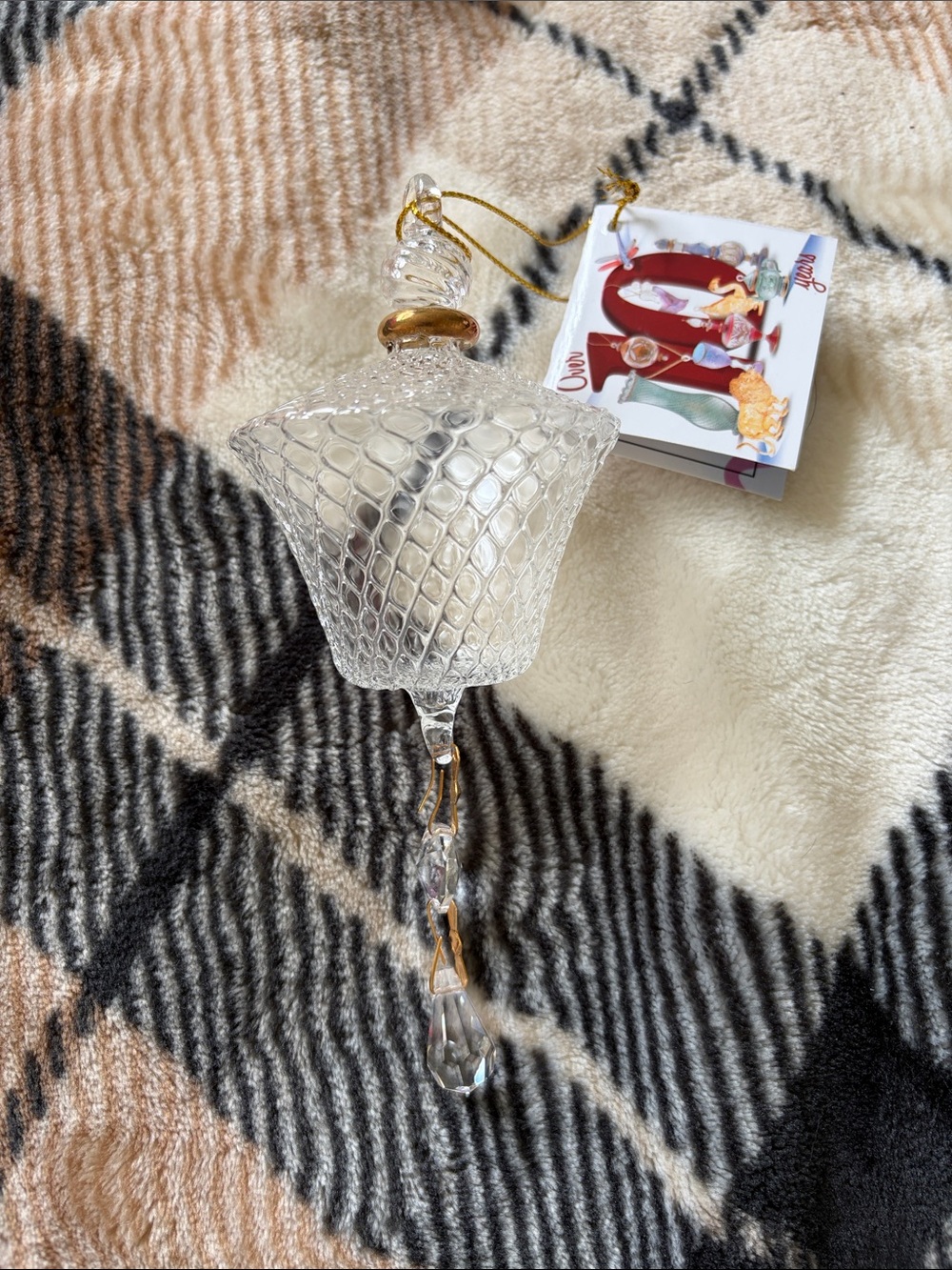 Delicate Clear Glass Ornament with Gold Accent - Holiday Ornament